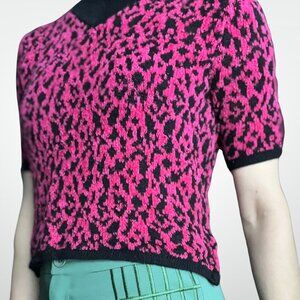 Pink and black cheetah print short sleeved sweater